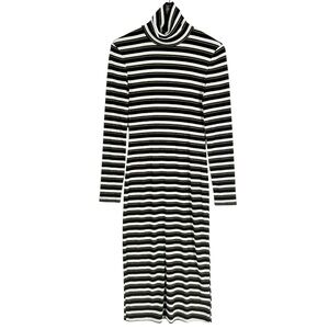 NSR Metallic Striped Ribbed Turtleneck Midi Dress Long Sleeve Stretch‎ Size S
